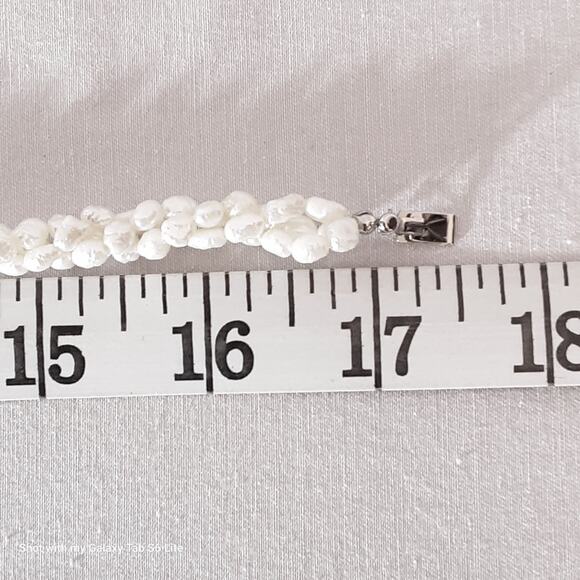 Choker Necklace Twisted Strands Faux Freshwater Pearl Beads Ornate Slide Clasp - Picture 7 of 8